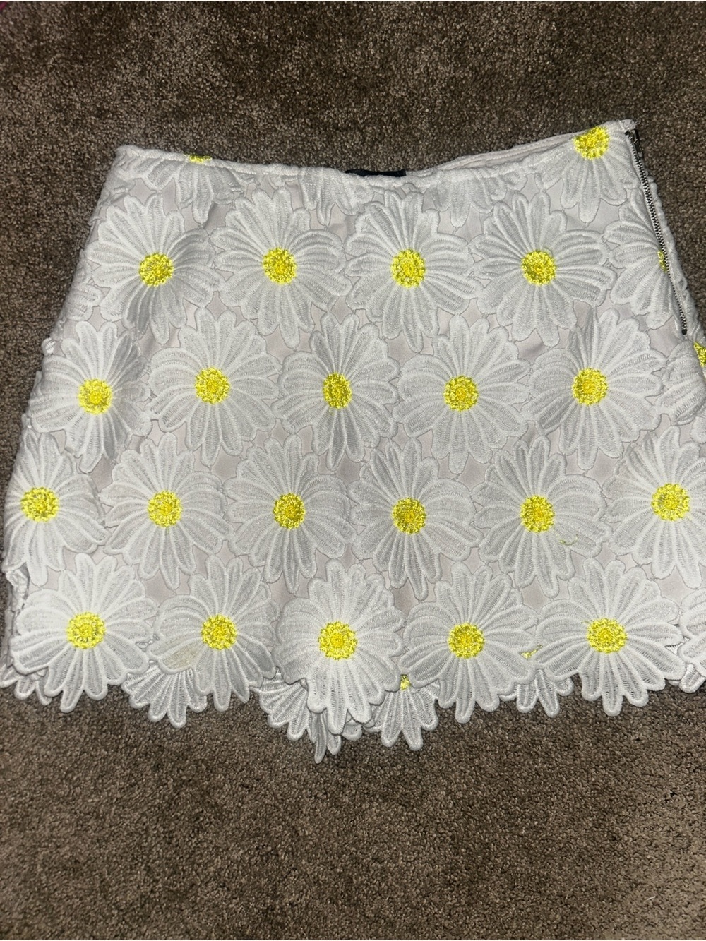 Aqua White Mini Skirt with Yellow Daisy Embroidery